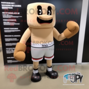 Beige Boxing Glove mascot costume character dressed with a Board Shorts and Shoe clips