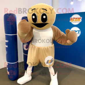 Beige Boxing Glove mascot costume character dressed with a Board Shorts and Shoe clips