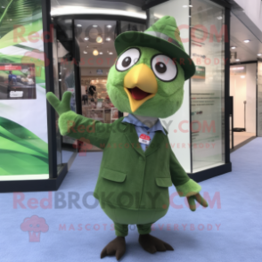 Olive Woodpecker mascot costume character dressed with a Suit Pants and Coin purses