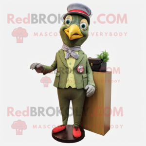 Olive Woodpecker mascot costume character dressed with a Suit Pants and Coin purses