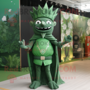 Forest Green King mascot costume character dressed with a Trousers and Lapel pins