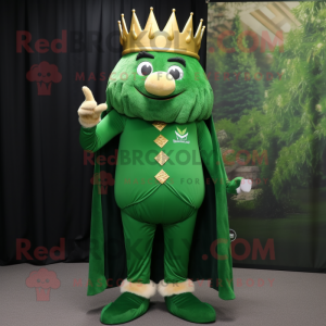 Forest Green King mascot costume character dressed with a Trousers and Lapel pins