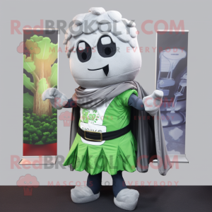 Silver Broccoli mascot costume character dressed with a Vest and Headbands