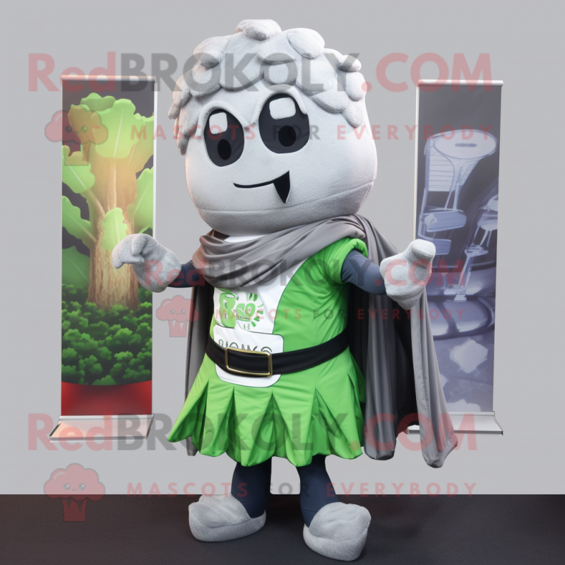 Silver Broccoli mascot costume character dressed with a Vest and Headbands Silver Broccoli mascot costume character dressed with a Vest and Headbands