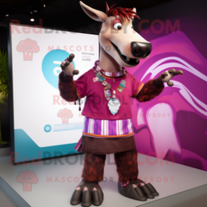 Magenta Okapi mascot costume character dressed with a Bermuda Shorts and Hairpins