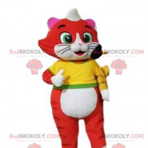 Mascota gato rojo y blanco, disfraz de gatito - Redbrokoly.com