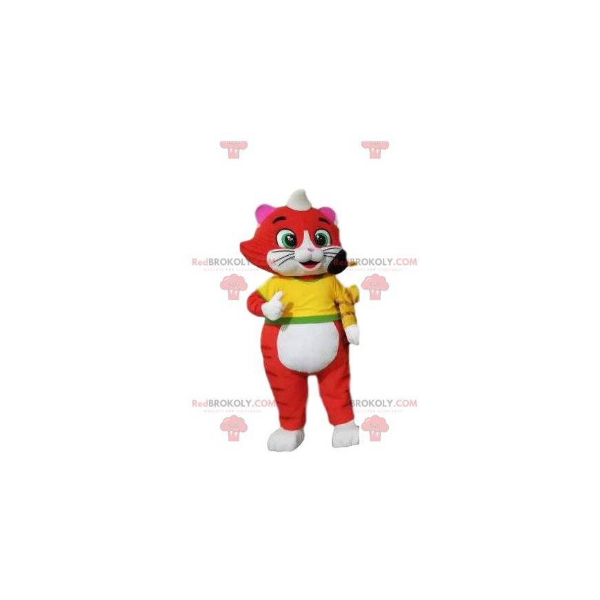 Mascotte rode en witte kat, kittenkostuum - Redbrokoly.com