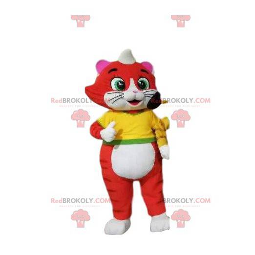 Mascotte de chat rouge et blanc, costume de chaton -