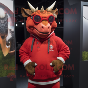 Rød Triceratops maskot...