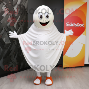 White Shakshuka mascot costume character dressed with a Dress and Scarves