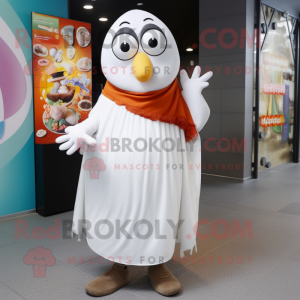 White Shakshuka mascot costume character dressed with a Dress and Scarves