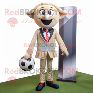 Beige Soccer Goal mascot costume character dressed with a Suit Jacket and Bow ties