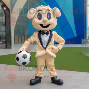 Beige Soccer Goal mascot costume character dressed with a Suit Jacket and Bow ties
