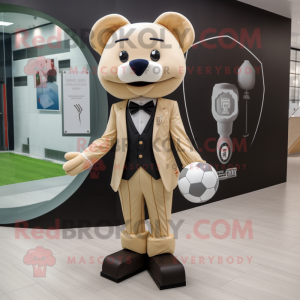 Beige Soccer Goal mascot costume character dressed with a Suit Jacket and Bow ties