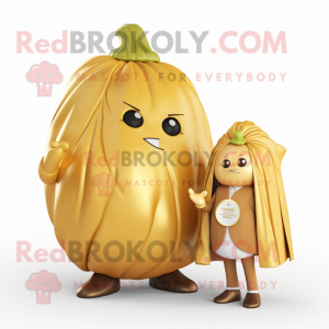 Gold Melon mascot costume character dressed with a Coat and Smartwatches