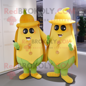 Gold Melon mascot costume character dressed with a Coat and Smartwatches
