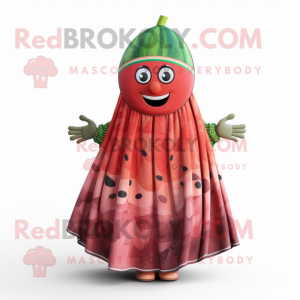 Rust Watermelon mascot costume character dressed with a Maxi Skirt and Scarves