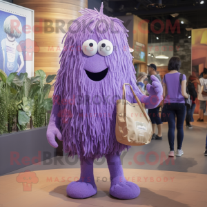Lavender Spaghetti mascot costume character dressed with a Bodysuit and Messenger bags