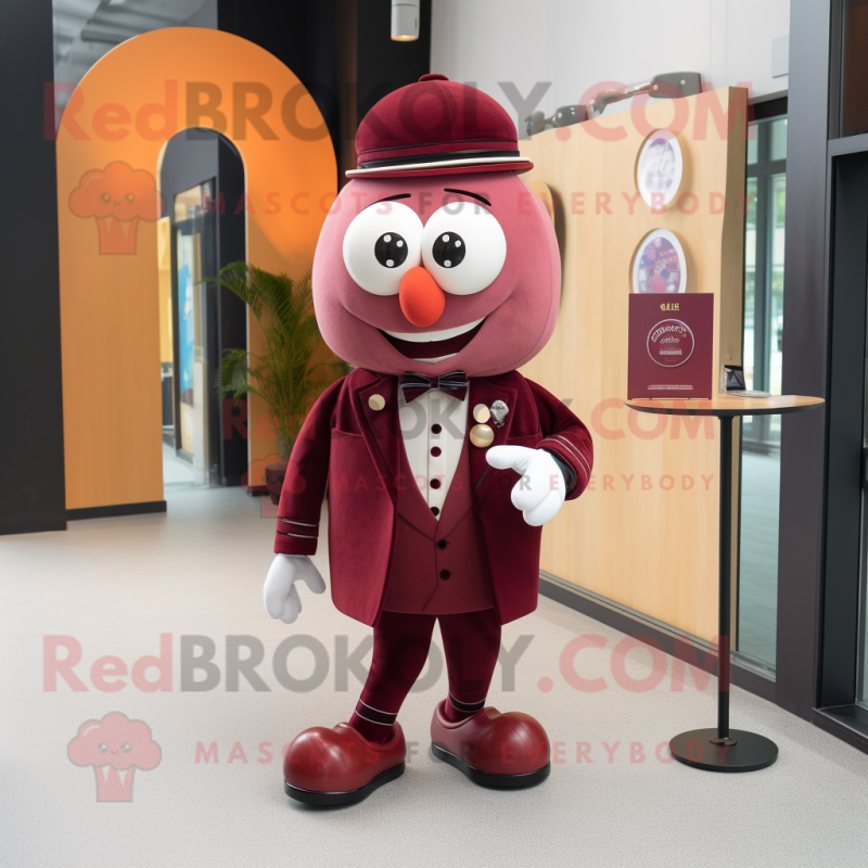Maroon Pendant mascot costume character dressed with a Blazer and Hairpins Maroon Pendant mascot costume character dressed with a Blazer and Hairpins