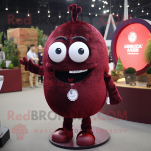 Maroon Pendant mascot costume character dressed with a Blazer and Hairpins