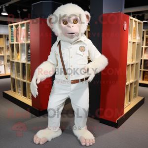 White Monkey mascot costume character dressed with a Henley Tee and Shoe clips