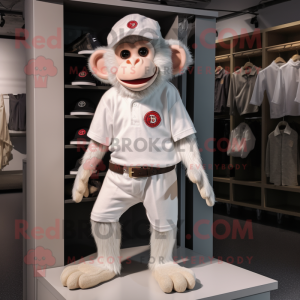 White Monkey mascot costume character dressed with a Henley Tee and Shoe clips