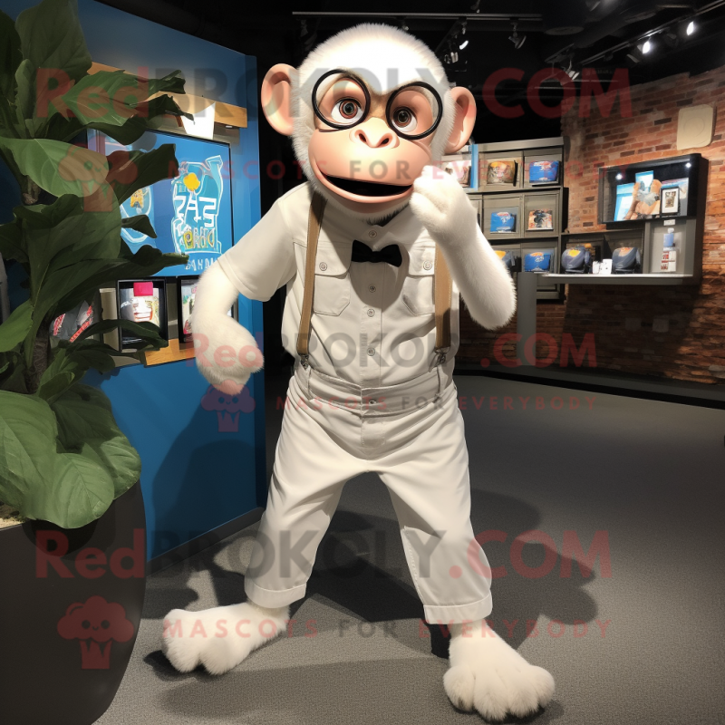 White Monkey mascot costume character dressed with a Henley Tee and Shoe clips