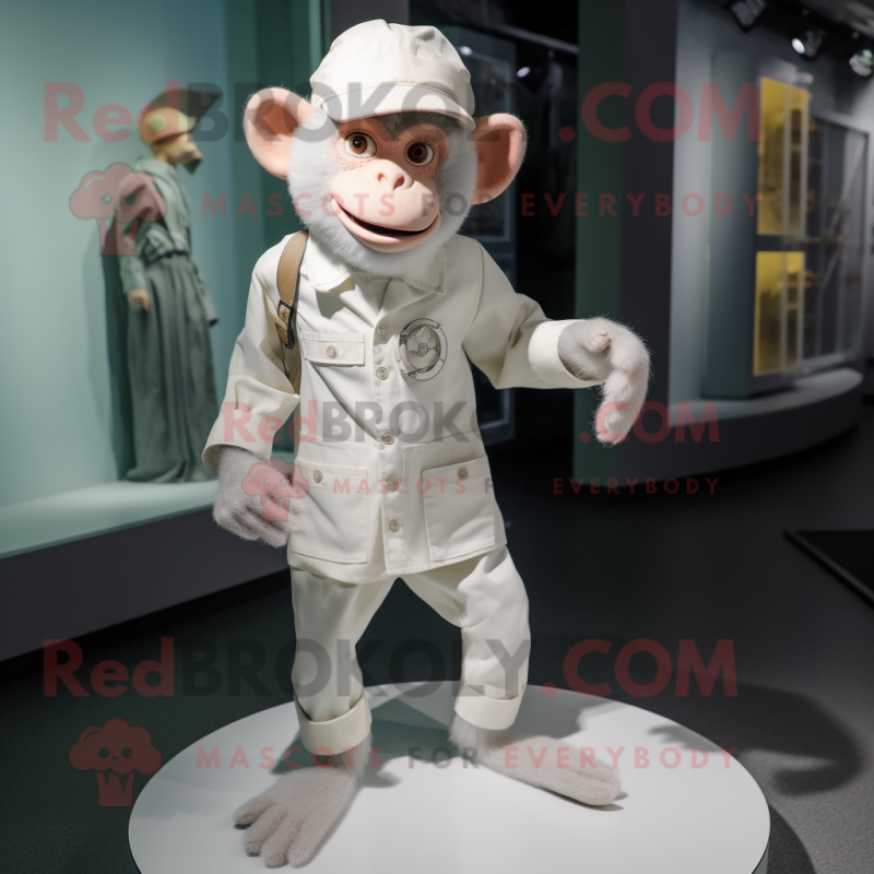 White Monkey mascot costume character dressed with a Henley Tee and Shoe clips