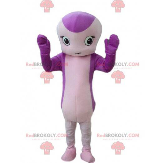 Mascotte serpente, creatura viola, fiore gigante -