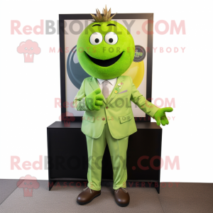 Lime Green Meatballs mascot costume character dressed with a Suit Pants and Pocket squares