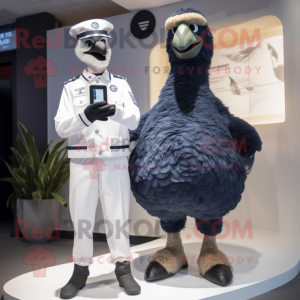 Navy Ostrich mascot costume character dressed with a Romper and Smartwatches