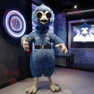 Navy Ostrich mascot costume character dressed with a Romper and Smartwatches