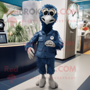 Navy Ostrich mascot costume character dressed with a Romper and Smartwatches