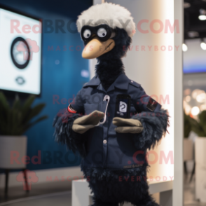 Navy Ostrich mascot costume character dressed with a Romper and Smartwatches