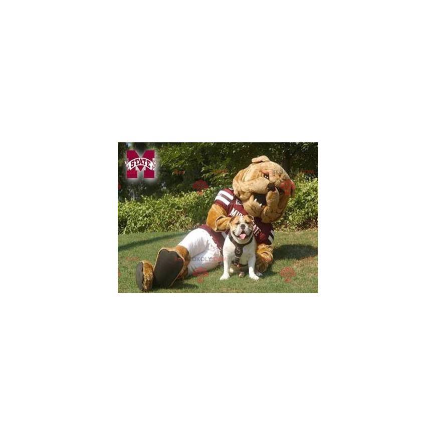 Brun bulldog maskot i sportstøj - Redbrokoly.com