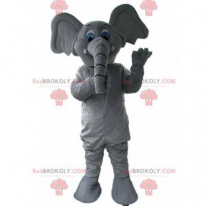 Mascota elefante gris y blanco, disfraz de paquidermo -