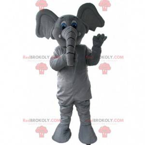 Mascotte d'éléphant gris et blanc, costume de pachyderme -