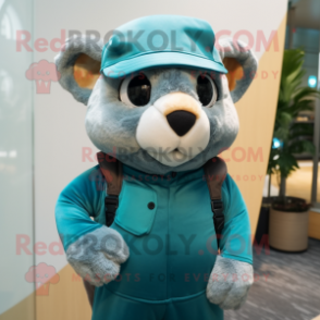 Teal Flying Squirrel mascot costume character dressed with a Tank Top and Berets