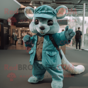 Teal Flying Squirrel mascot costume character dressed with a Tank Top and Berets