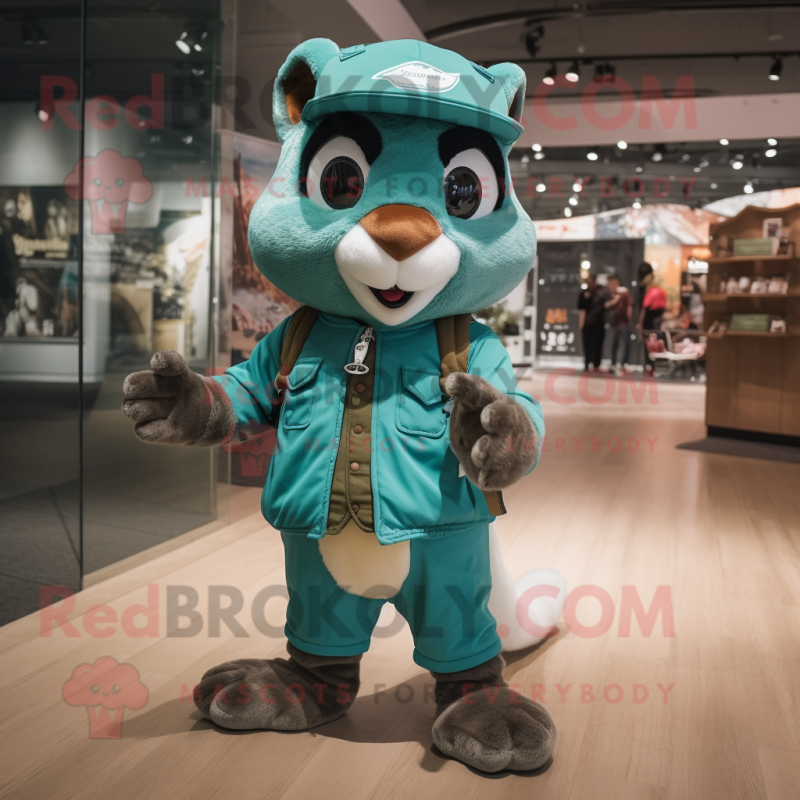 Teal Flying Squirrel mascot costume character dressed with a Tank Top and Berets