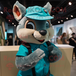 Teal Flying Squirrel mascot costume character dressed with a Tank Top and Berets
