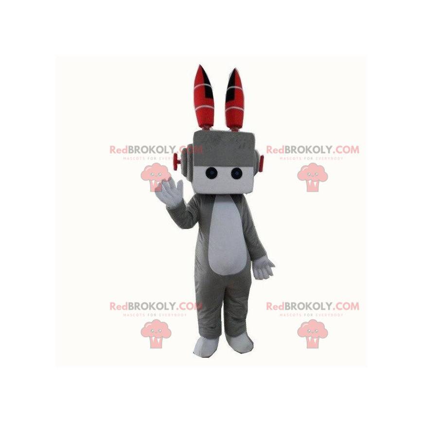 Mascote robô cinza e branco, traje robótico - Redbrokoly.com