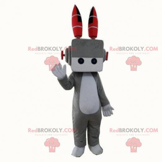 Mascote robô cinza e branco, traje robótico - Redbrokoly.com