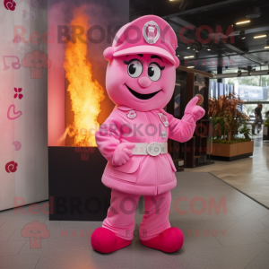 Pink Fire Fighter mascot costume character dressed with a Cover-up and Shoe laces