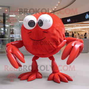 Red Crab mascot costume character dressed with a Mini Skirt and Rings