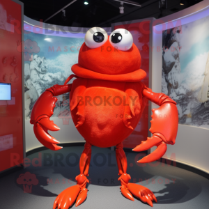 Red Crab mascot costume character dressed with a Mini Skirt and Rings