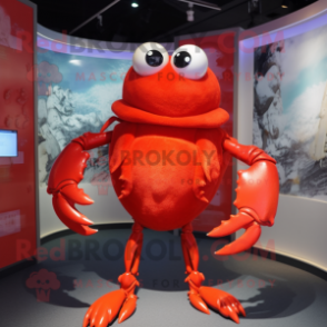 Red Crab mascot costume character dressed with a Mini Skirt and Rings