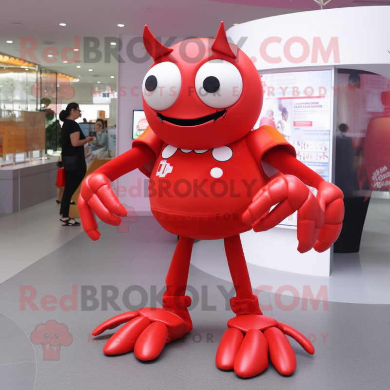 Red Crab mascot costume character dressed with a Mini Skirt and Rings