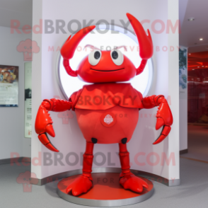 Red Crab mascot costume character dressed with a Mini Skirt and Rings