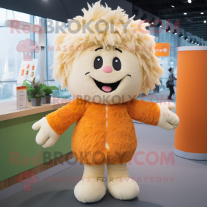 Cream Orange mascot costume character dressed with a Cardigan and Hair clips